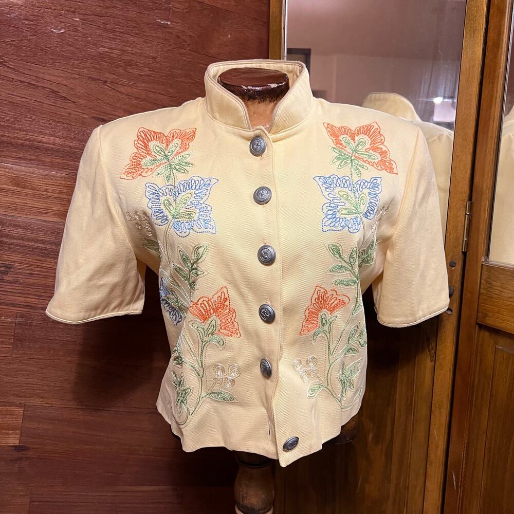 DOUBLE D RANCH Floral Chain Stitched Show Jacket Size S Yellow Pastel Western